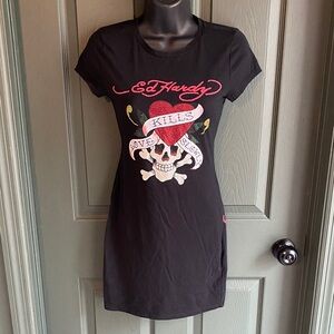 Ed Hardy Black Tee Dress with Love Kills Slowly Graphic